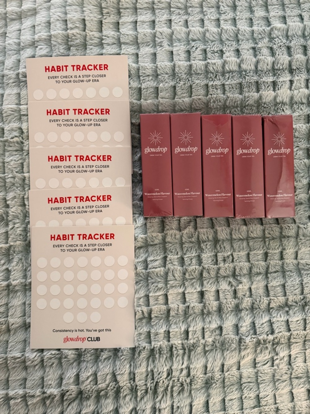 Glowdrop Drink Your Tan Drops Bundle (5x) + Habit Tracker Cards – Watermelon